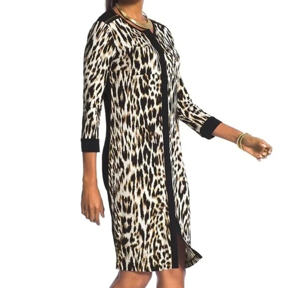 Chico’s Speckled Animal-Blocked Shirtdress Leopard Print Dress size 2 (L/12)